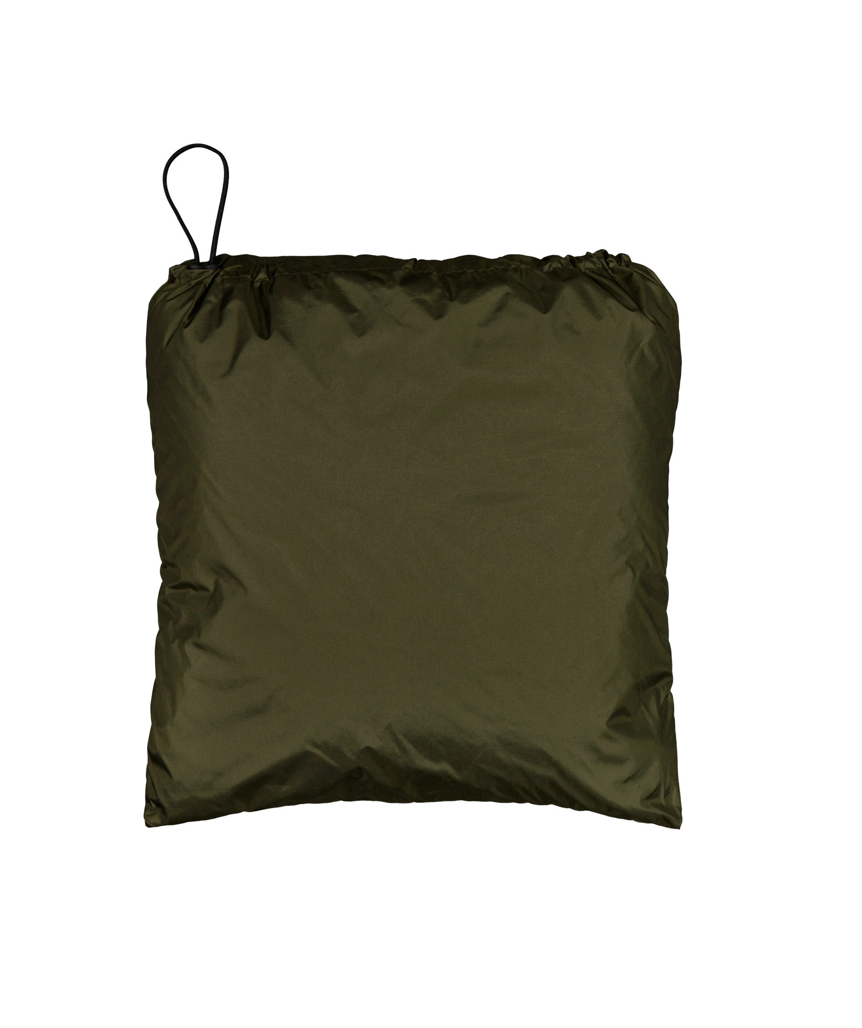 Otava down poncho packed into its own storage pouch.
