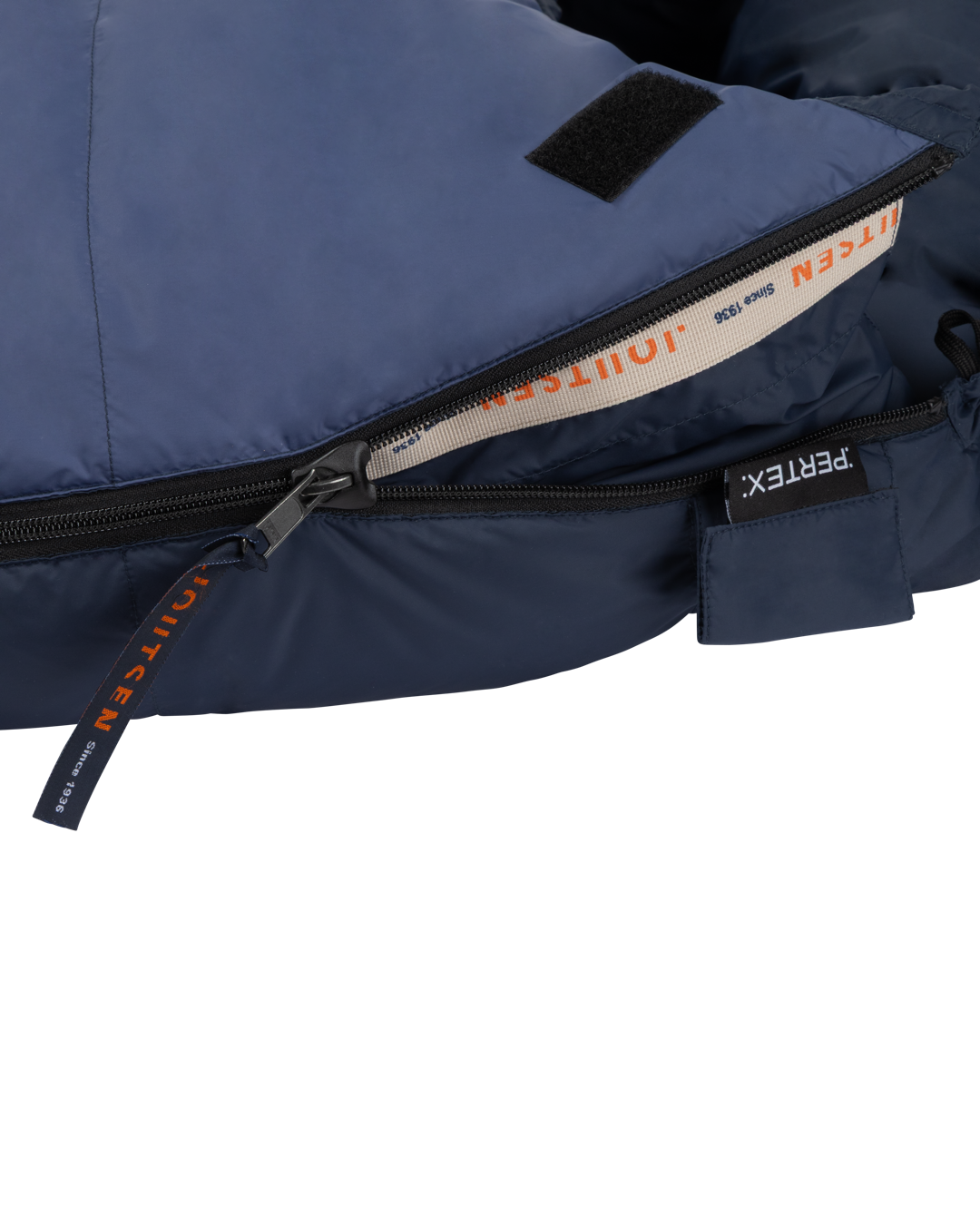A close-up of the zipper of sleeping bag.