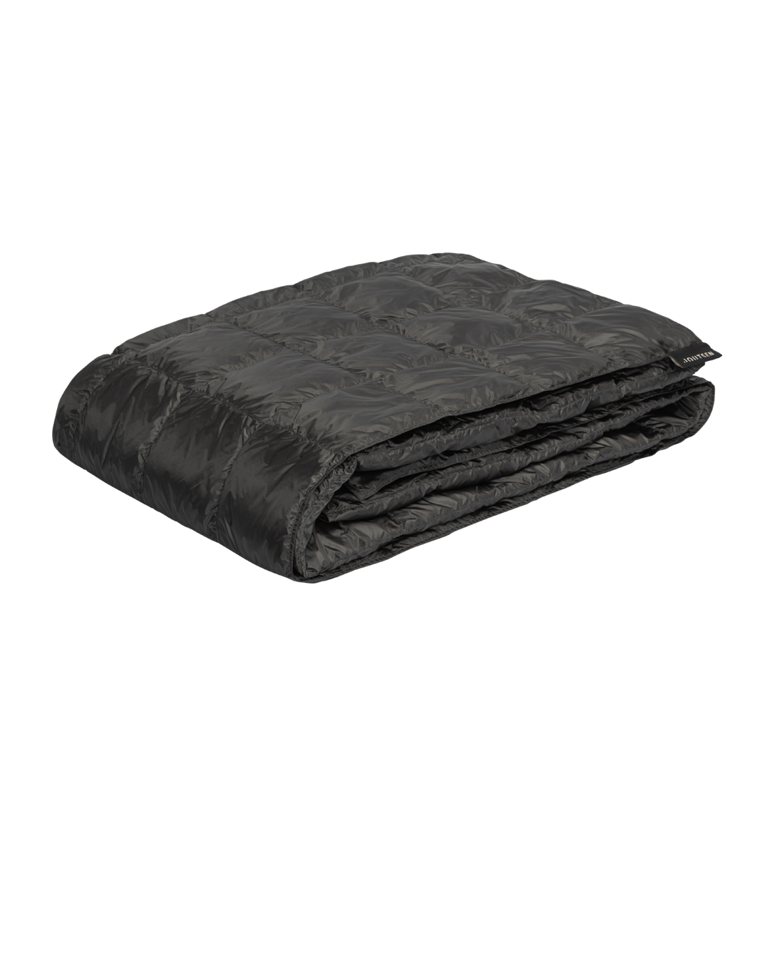 The dark grey Kulkuri down blanket (color: Anthracite) is neatly folded, and its surface is decorated with stitched square quilting patterns.