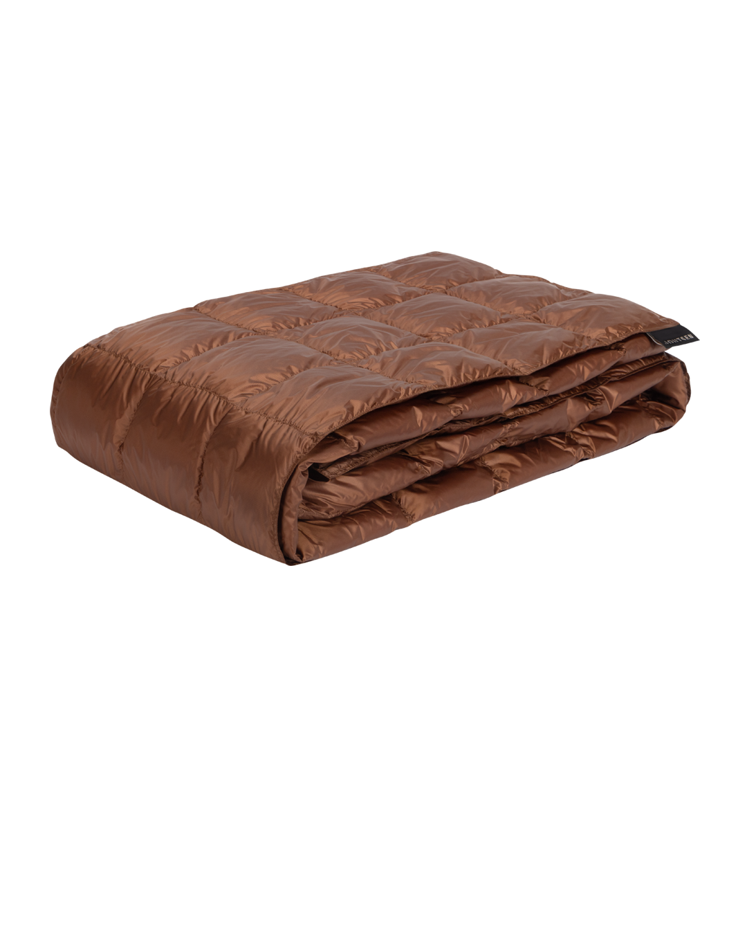 Folded brown (color: Hazelnut) Kulkuri down blanket.
