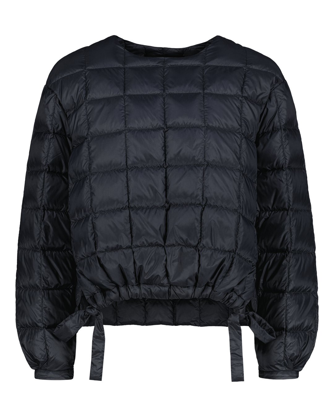 Black down shirt with tied sleeves on a white background