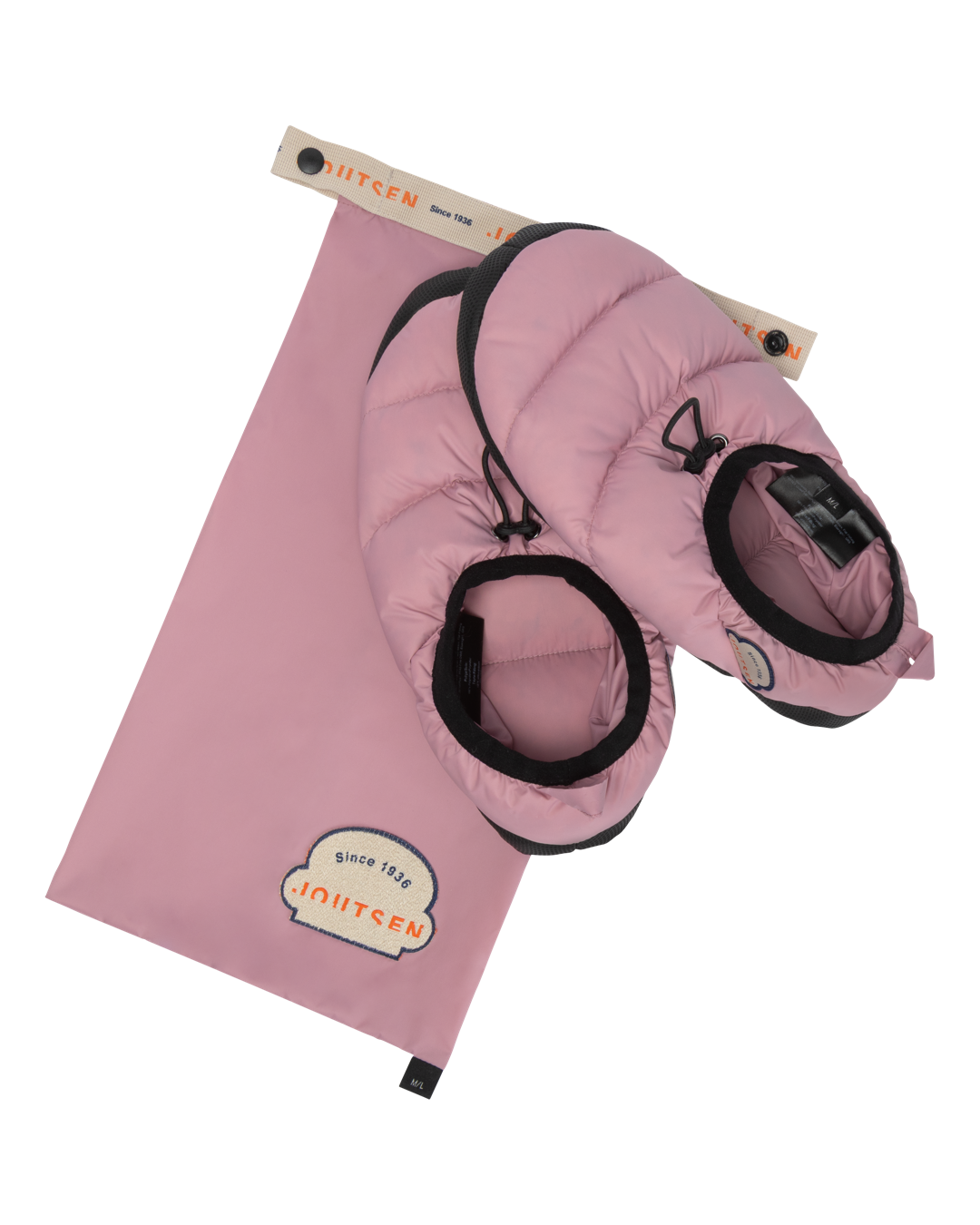 Green Metka down slippers with a drawstring and a packaging bag.