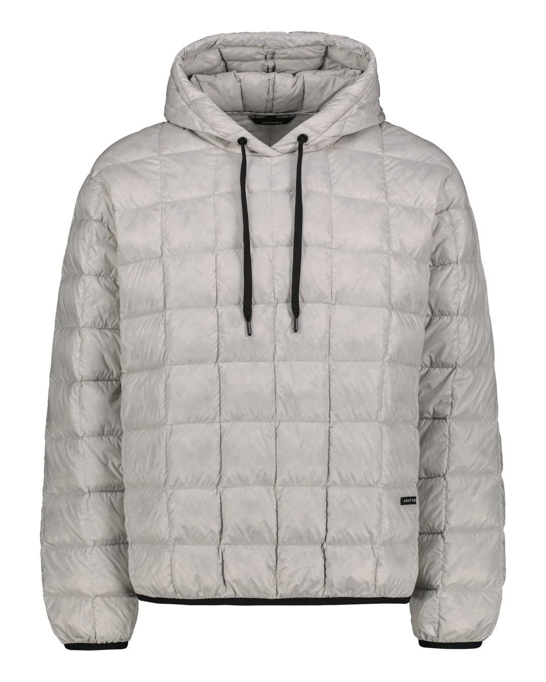 Light down hoodie on a white background.