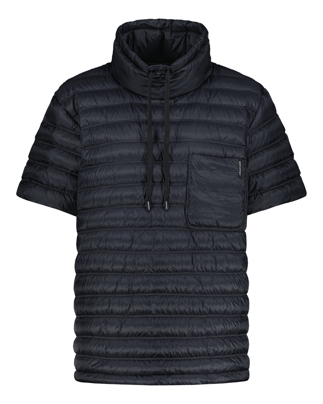 Black down shirt with short sleeves on a white background