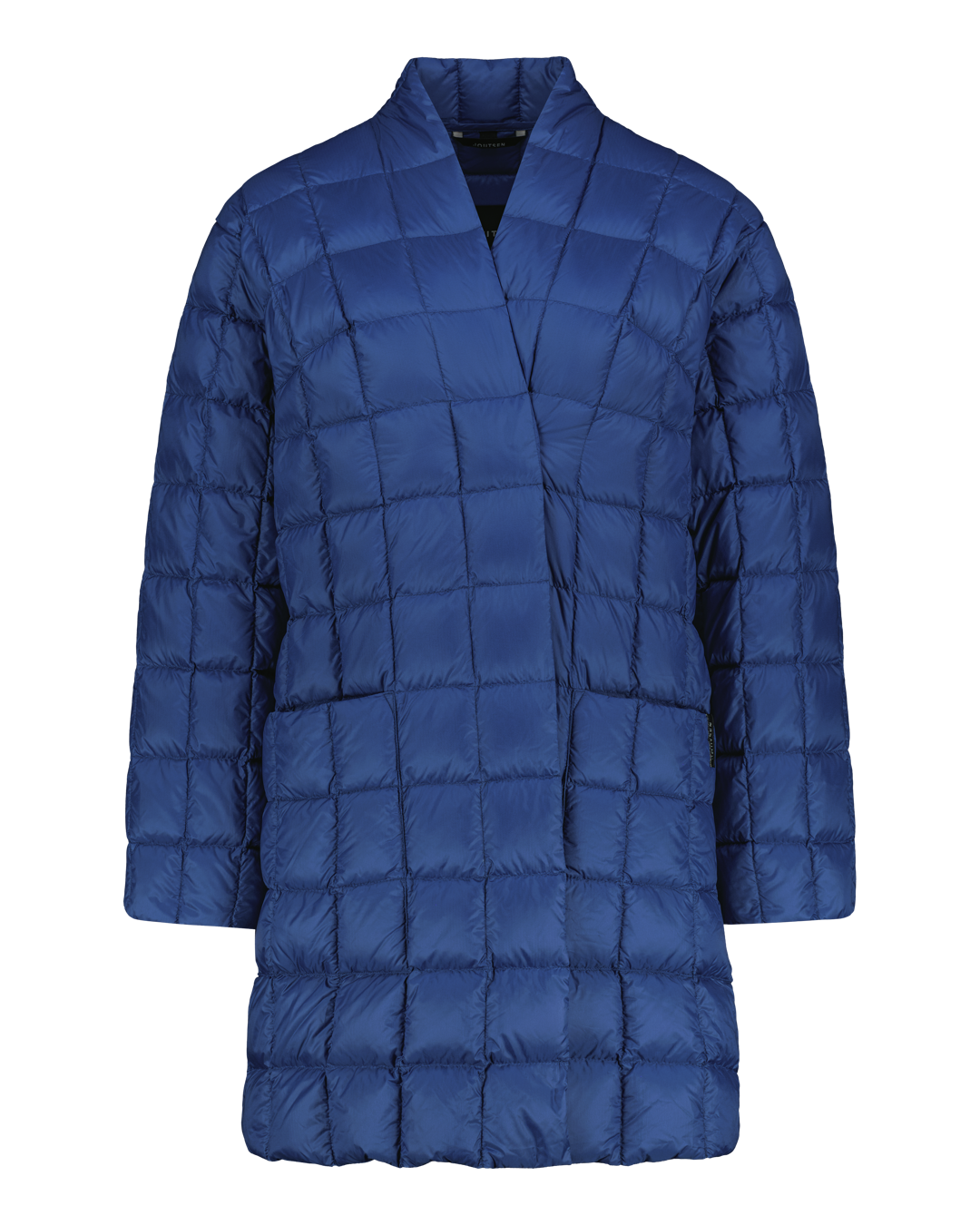 Blue down jacket on a white background