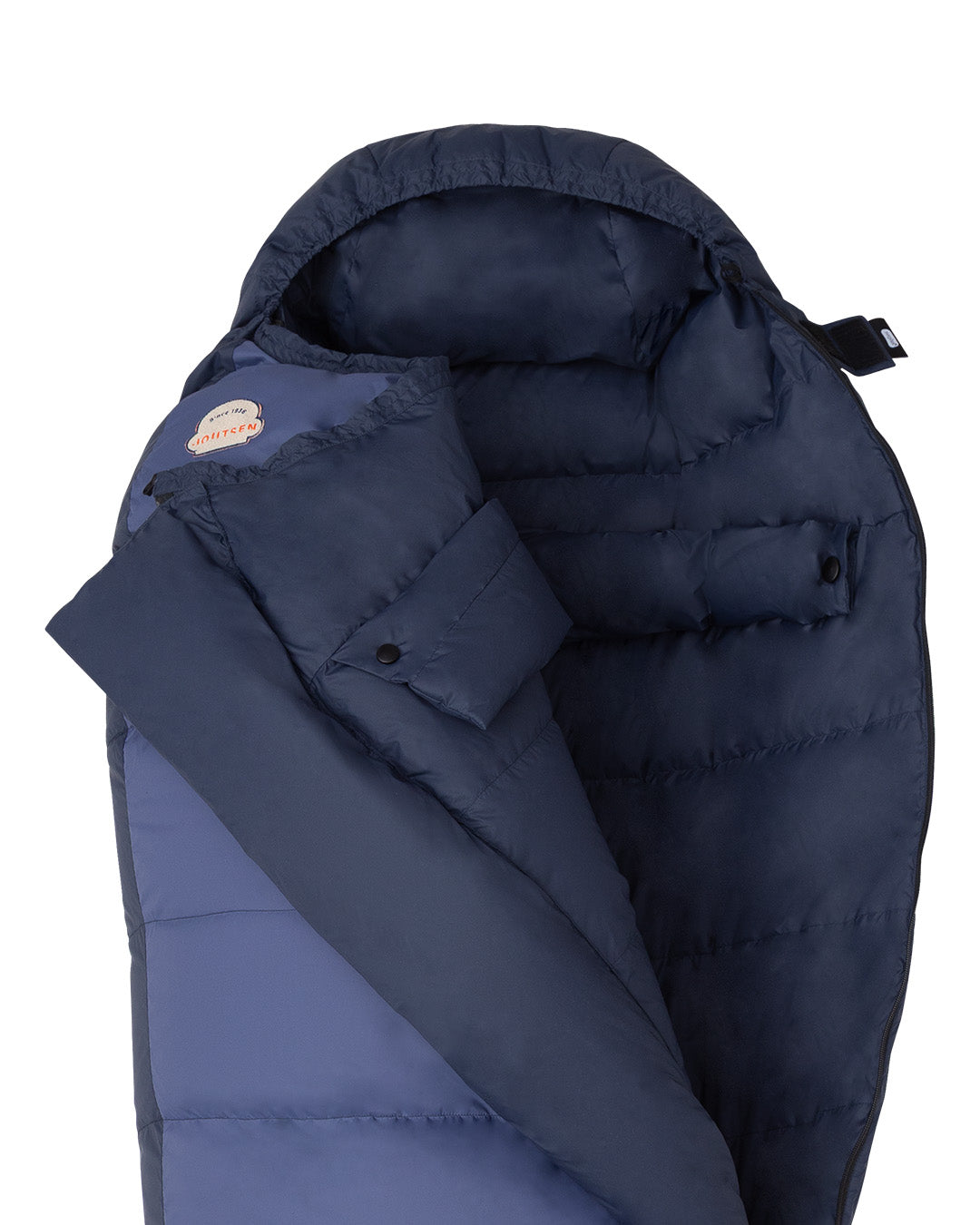 Blue sleeping bag on.